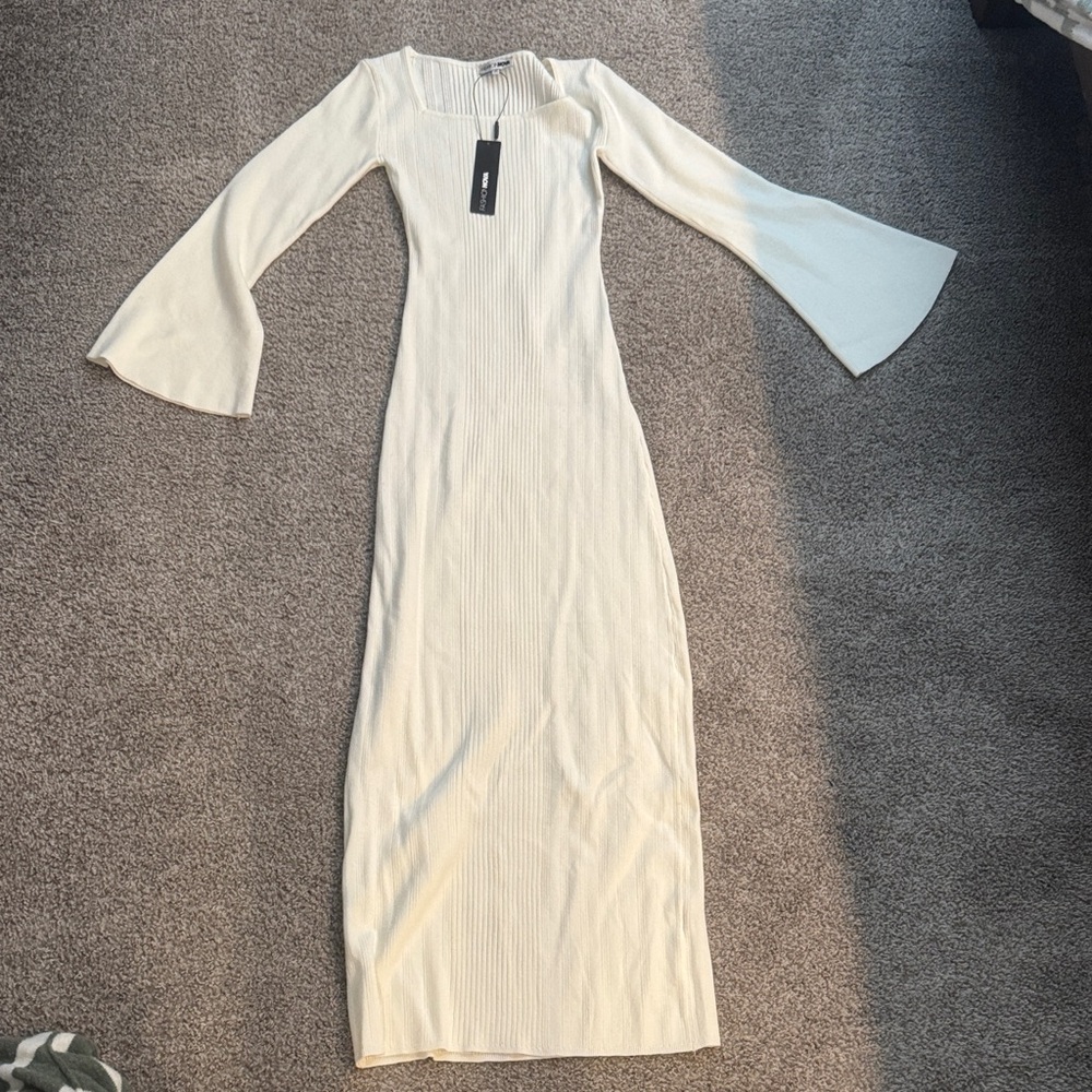 Fashion Nova Cream Long Sleeve Maxi Dress
